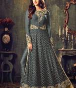 Grey Embroidered Net Anarkali Suit
