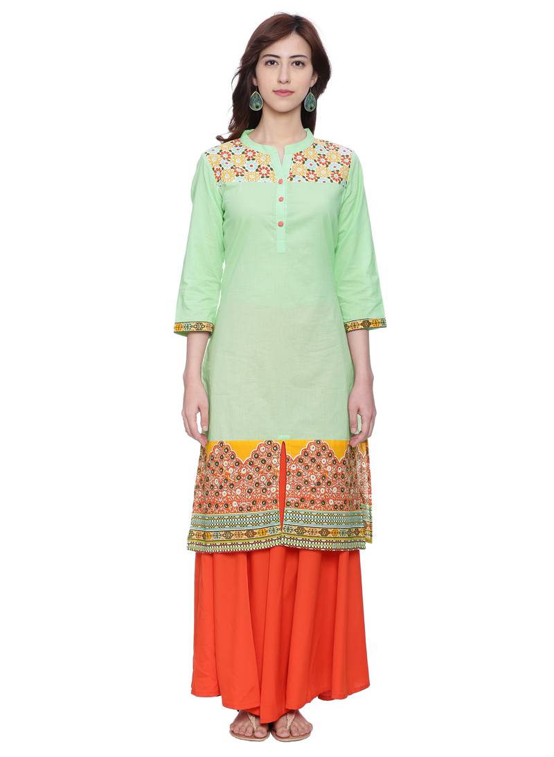 Green printed cotton stitched kurtasandkurtis UMBRELLA CLOTHING
