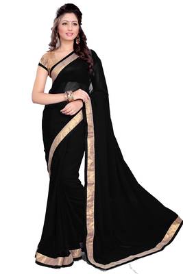 Black Faux Georgette Embroidered Saree With Blouse 1