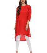 Red plain viscose rayon stitched kurtas-and-kurtis