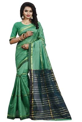 Multicolor plain cotton silk saree with blouse 3