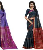 Multicolor plain cotton silk saree with blouse
