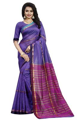 Multicolor plain cotton silk saree with blouse 2
