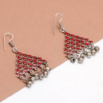 Maroon Color Beautiful Traditional Afghani Earrings 4
