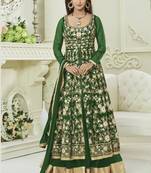 Green embroidered silk Anarkali Suit