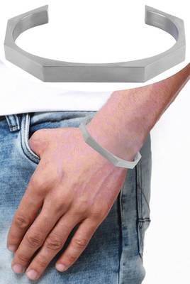 Italian Geometric Cuff Glossy Silver 316L Surgical Stainless Steel Cuff Kada Bangle Bracelet Boys Men 5