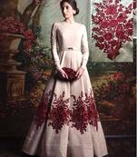 off white embroidered silk semi stitched party wear gown
