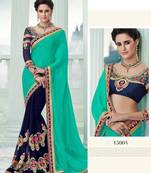Blue embroidered georgette saree with blouse