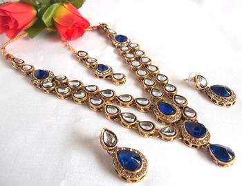 Blue Double line Kundan Necklace Set 1