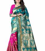 Green printed art silk saree with blouse