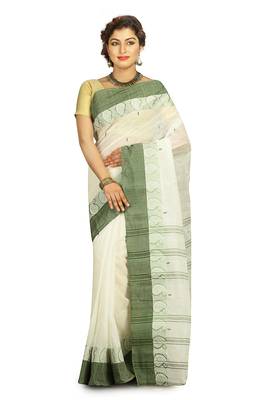 White hand woven cotton saree  1