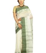 White hand woven cotton saree 