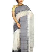 White hand woven cotton saree 