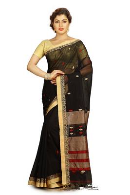 Black hand woven silk cotton saree with blouse 1