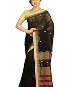 Black hand woven silk cotton saree with blouse