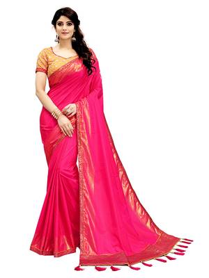 Magenta Plain Silk Blend Saree With Blouse 1