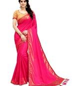 Magenta Plain Silk Blend Saree With Blouse