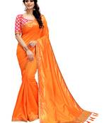 Orange plain silk saree with blouse
