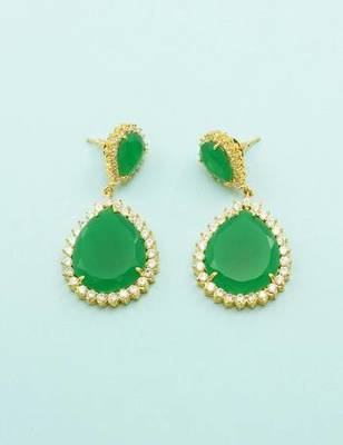 Emerald Green CZ AD American Diamond Dangle Earrings Jewellery for Women 1