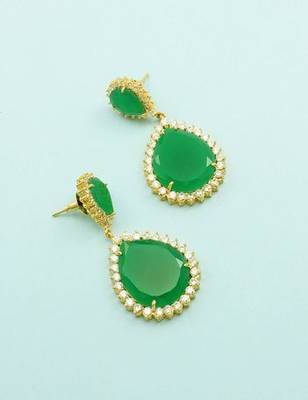Emerald Green CZ AD American Diamond Dangle Earrings Jewellery for Women 2