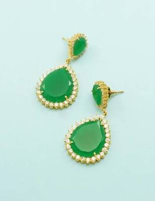 Emerald Green CZ AD American Diamond Dangle Earrings Jewellery for Women 3