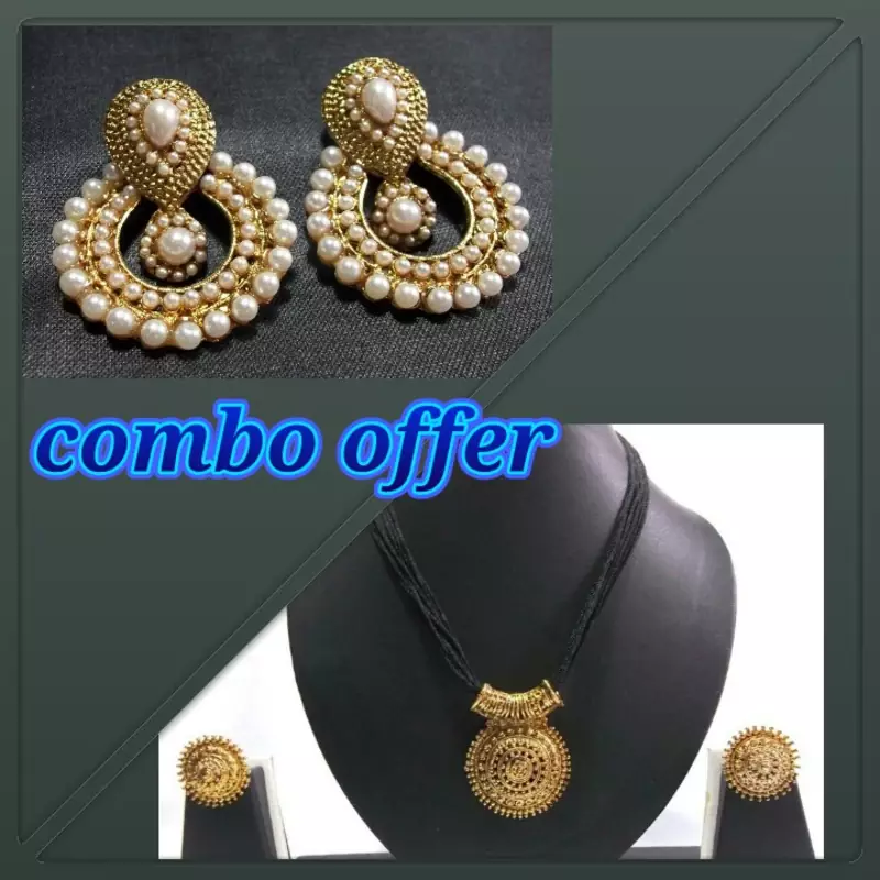 Combo Offer Pearl Polki Earring with Tread Necklace set
