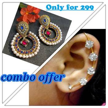 Buy 1 Get 1Pink&Blue Pearl Polki with kaan earring 1