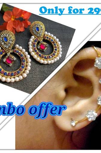 Buy 1 Get 1Pink&Blue Pearl Polki with kaan earring