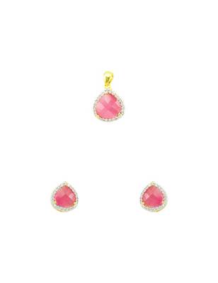 Pink CZ AD American Diamond Pendant Set Jewellery for Women 1