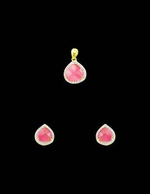 Pink CZ AD American Diamond Pendant Set Jewellery for Women 2