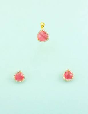 Pink CZ AD American Diamond Pendant Set Jewellery for Women 4