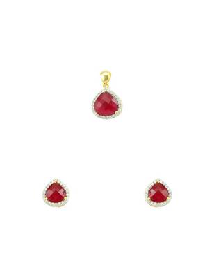 Ruby Red CZ AD American Diamond Pendant Set Jewellery for Women 1