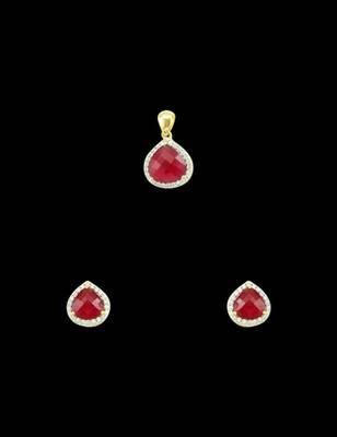 Ruby Red CZ AD American Diamond Pendant Set Jewellery for Women 2