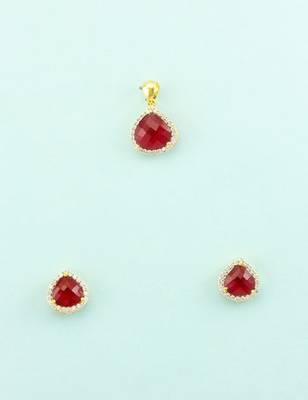 Ruby Red CZ AD American Diamond Pendant Set Jewellery for Women 4