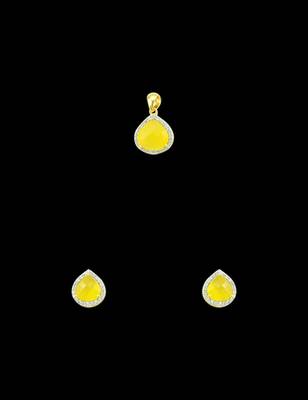 Yellow CZ AD American Diamond Pendant Set Jewellery for Women 2
