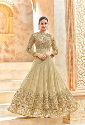 Beige Embroidered Net Salwar With Dupatta 1
