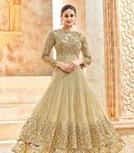 Beige Embroidered Net Salwar With Dupatta