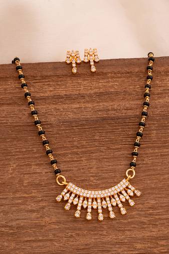 Black beads mangalsutra SHORT (with cap) and earrings set one gram gold
