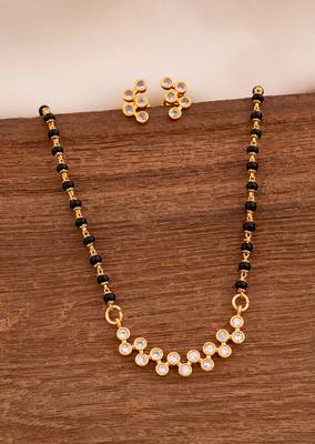 Black beads mangalsutra SHORT (with cap) and earrings set one gram gold 1