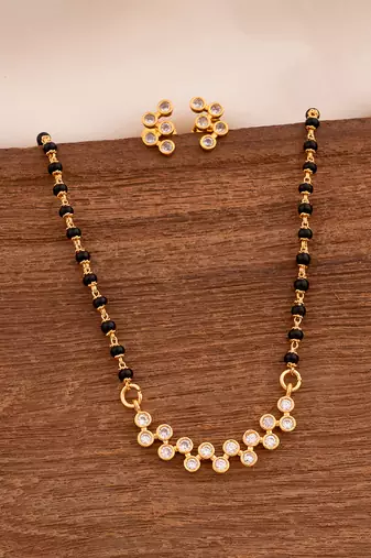 Black beads mangalsutra SHORT (with cap) and earrings set one gram gold