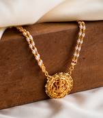 Pearl necklace with Laxmi pendant and rubies one gram gold
