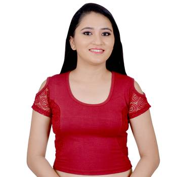 Maroon  Cotton Lycra Plain stitched blouse 1