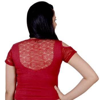 Maroon  Cotton Lycra Plain stitched blouse 3
