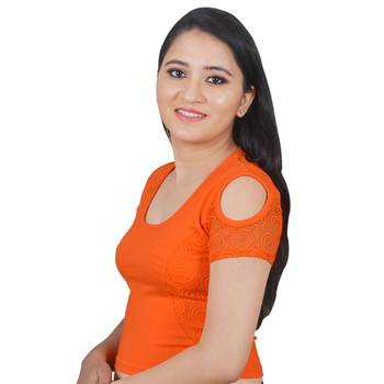 Orange  Cotton Lycra Plain stitched blouse 2