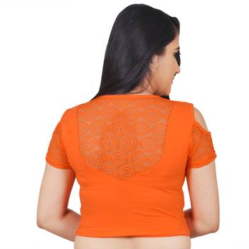 Orange  Cotton Lycra Plain stitched blouse 3