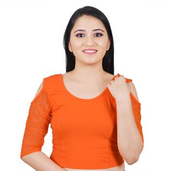 Orange  Cotton Lycra Plain stitched blouse 1