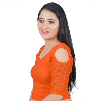 Orange  Cotton Lycra Plain stitched blouse 2