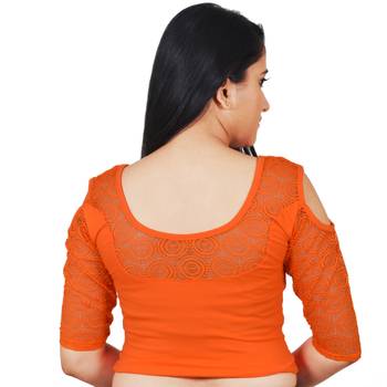 Orange  Cotton Lycra Plain stitched blouse 3