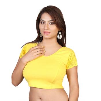 Yellow cotton plain stitched blouse 2