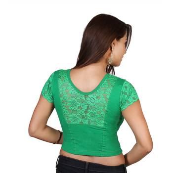 Green cotton plain stitched blouse 3